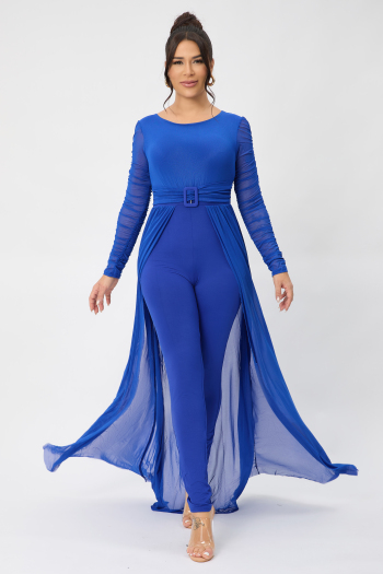 high quality stylish plus size slight stretch long mesh hem jumpsuit