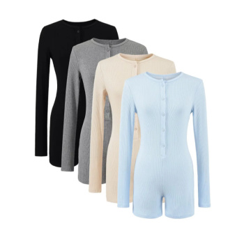 casual slight stretch 4 colors crew neck solid color playsuit(size run small)