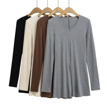 casual slight stretch 4 colors crew neck zip-up playsuit(size run small)