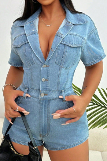 new stylish plus-size no-stretch patchwork denim pockets playsuits