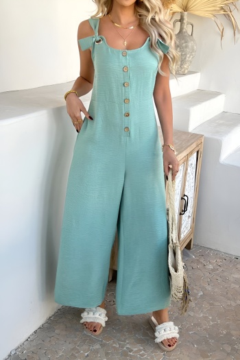 casual non-stretch tatting 3 colors single-breasted wide-leg jumpsuit