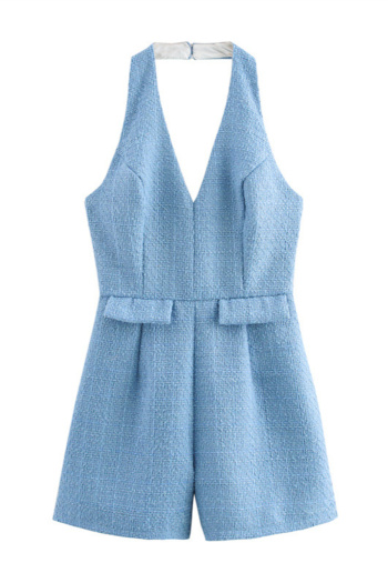 casual non-stretch halter-neck solid color playsuit