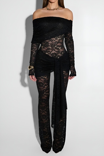 sexy slight stretch see through lace off shoulder jumpsuit