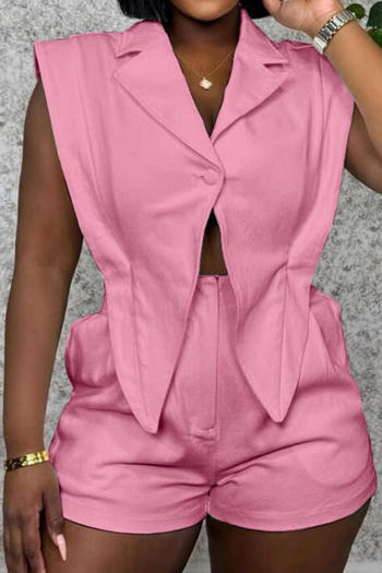 casual plus size non-stretch suit collar solid color playsuit new add colors