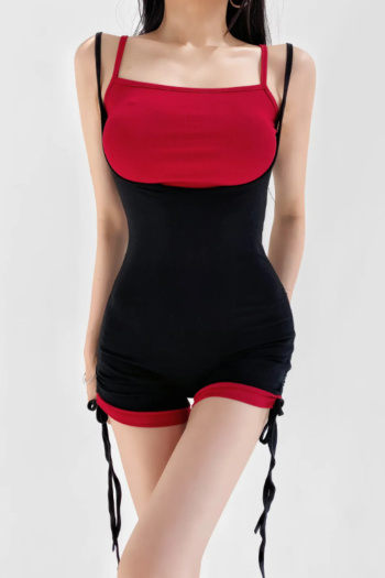 sexy slight stretch contrast color sling drawstring playsuit(size run small)