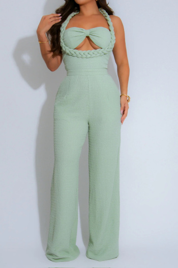 sexy plus size slight stretch 4 colors weave halter-neck design jumpsuit