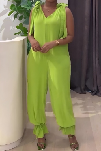 casual plus size non-stretch 4 colors solid color lace-up jumpsuit