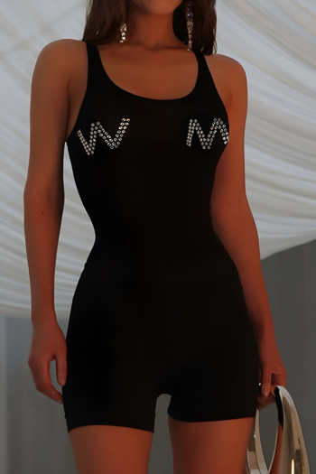stylish slight stretch rhinestone decor skinny playsuit