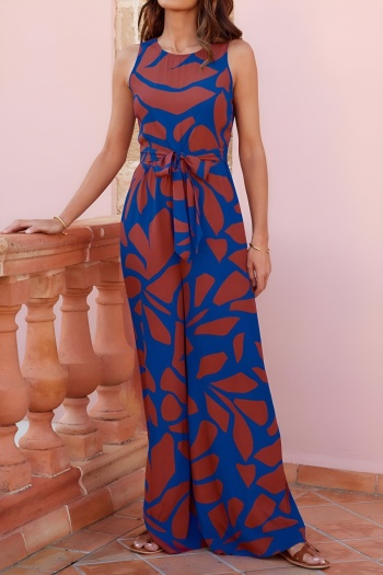bohemian style slight stretch graphic printing sleeveless wide-leg jumpsuit#1#