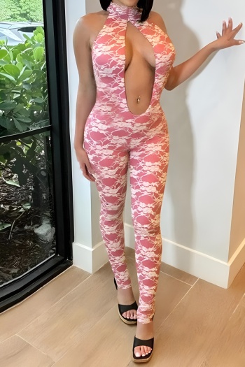sexy slight stretch lace stitching hollow out sleeveless skinny jumpsuit
