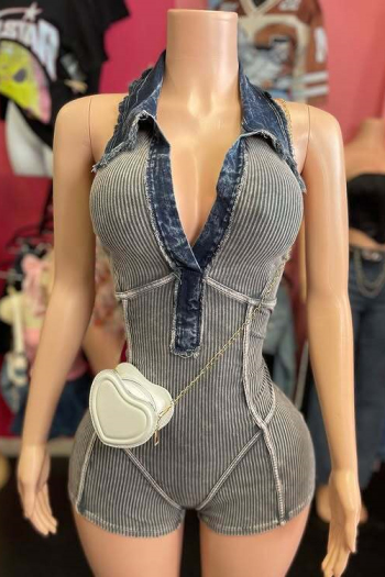casual plus size slight stretch tight fit sleeveless denim playsuit