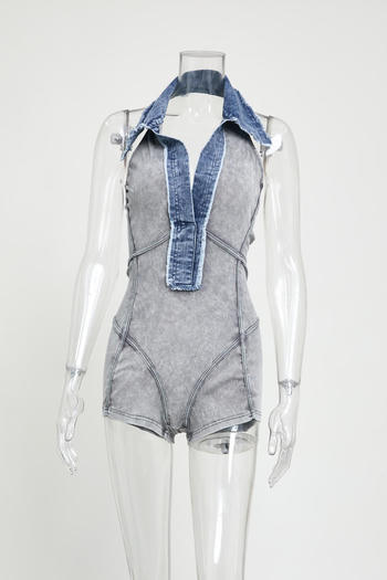 casual plus size slight stretch tight fit sleeveless denim playsuit