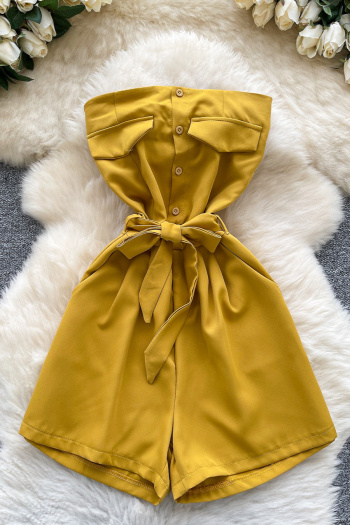 casual slight stretch single-breasted tube design with belt cargo playsuit