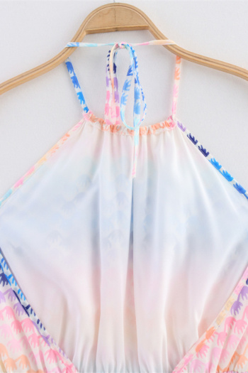 Casual non-stretch halter-neck multicolor printing playsuit