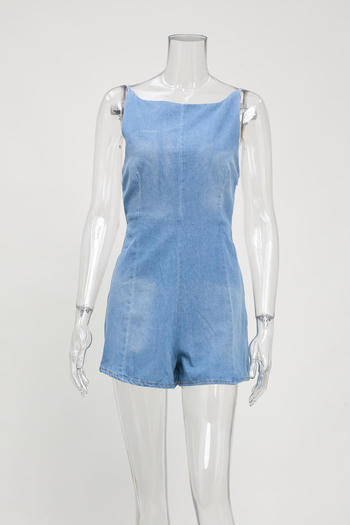 sexy non-stretch denim lace-up sling playsuit