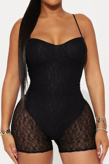 sexy slight stretch see through lace stitching backless sling skinny playsuit