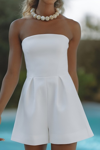 stylish slight stretch pure color tube design wide-leg playsuit