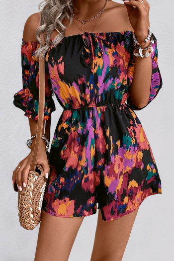 casual non-stretch off shoulder batch printing playsuit