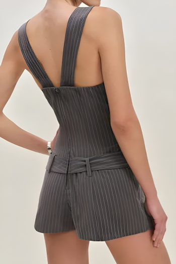 casual non-stretch slim fit striped print playsuit with belt
