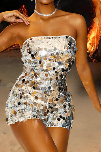 stylish slight stretch sequin decor tube design skinny playsuit