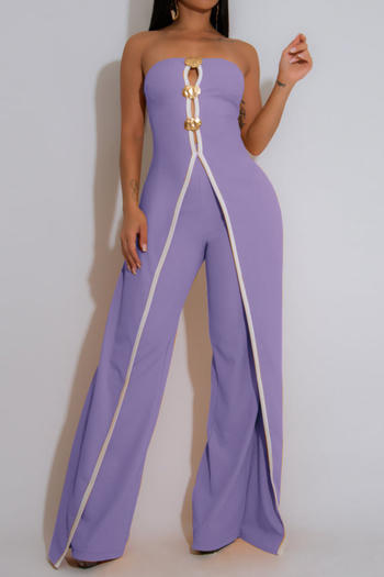 stylish plus size slight stretch tube top fake two-piece design jumpsuit