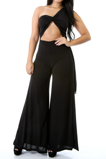 casual plus size slight stretch solid color hollow multiple ways to wear wide-leg jumpsuit