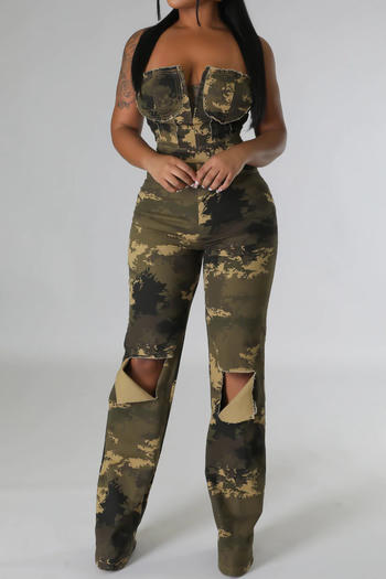 sexy plus size slight stretch camo printing tube design jumpsuit