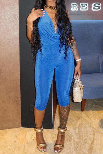 sexy slight stretch halter-neck solid color slim playsuit