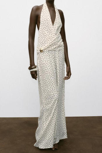 casual non-stretch halter-neck dot batch printing jumpsuit