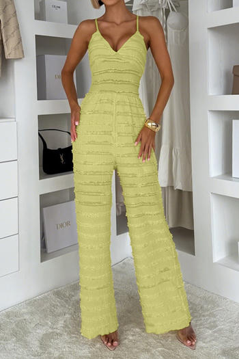 casual plus size slight stretch solid color sling wrinkle fabric jumpsuit