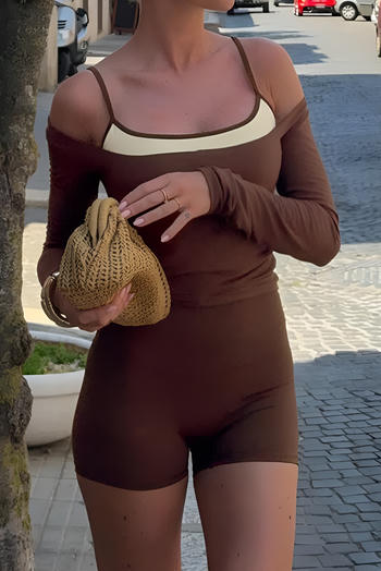 stylish slight stretch color-block sling long sleeve skinny playsuit