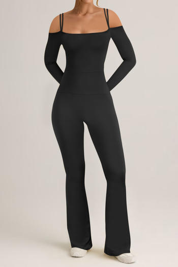 casual slight stretch solid color slim-fit sling long-sleeved jumpsuit