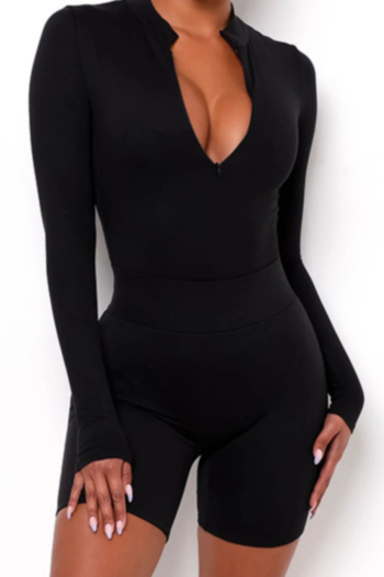 Autumn new style long sleeve zip-up solid color elastic bodysuit two-piece set 