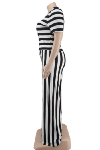 XL-5XL two colors stripe printing stretch wide-leg stylish casual two-piece set