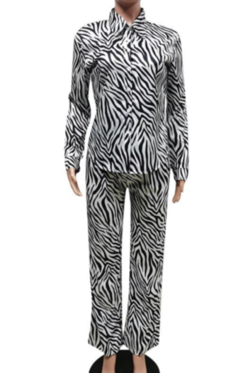 Plus size autumn 3 colors zebra pattern batch printing single breasted wide-legs two-piece set
