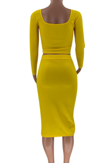Plus size 5 colors autumn new stylish square collar stretch split skirt slim two-piece set