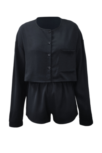 Early autumn new stylish solid color single breasted top with short inelastic casual two-piece set