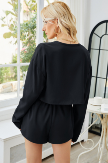 Early autumn new stylish solid color single breasted top with short inelastic casual two-piece set