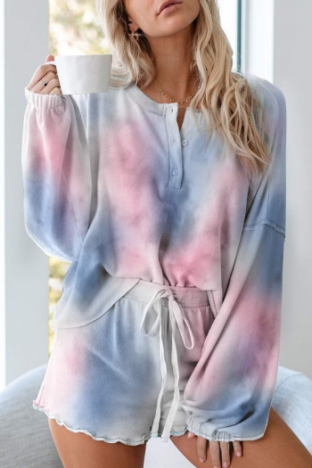 autumn new stylish tie dye batch printing 5 colors stretch loose plus size single-breasted casual two-piece set