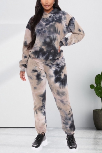 Spring new stylish tie-dye batch printing loose hooded casual two-piece set