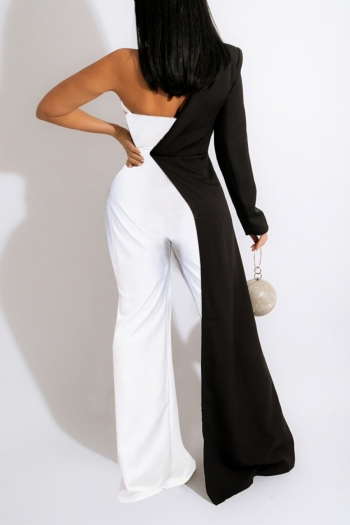 Spring new plus size white stretch tube top wide-leg jumpsuit with black irregular long jacket stylish personality two-piece set
