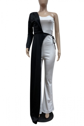 Spring new plus size white stretch tube top wide-leg jumpsuit with black irregular long jacket stylish personality two-piece set
