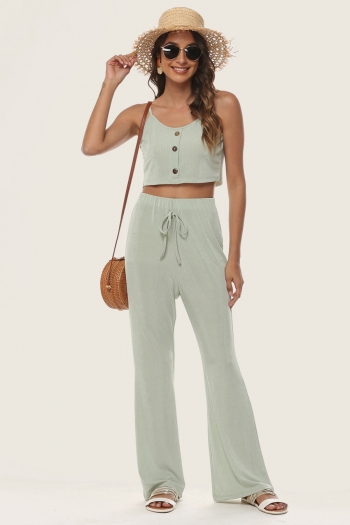 summer new solid color stretch sling vest with pants stylish casual two-piece set