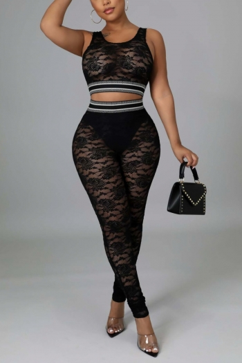 summer new plus size three colors see through lace patchwork stretch sexy skinny two-piece set (without lining)