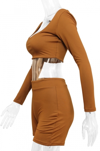 XS-L spring new stylish simple solid color stretch slim pleated casual two-piece set
