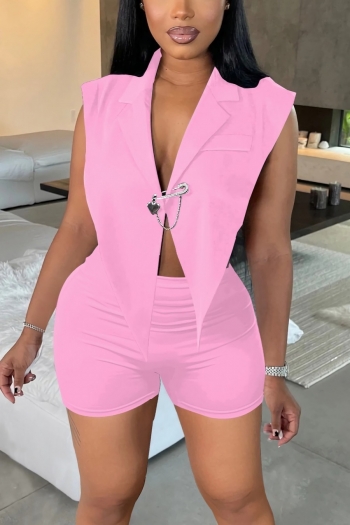 s-2xl plus size summer new stylish stretch 5 colors solid color sleeveless backless irregular sexy two-piece set(with brooch)