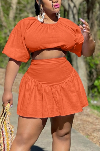 s-2xl plus size summer new 3 colors solid color micro elastic backless zip-up button stylish skirt sets
