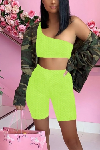 S-2XL summer new plus size 4 colors solid color jacquard stretch one shoulder vest with shorts stylish sports shorts sets