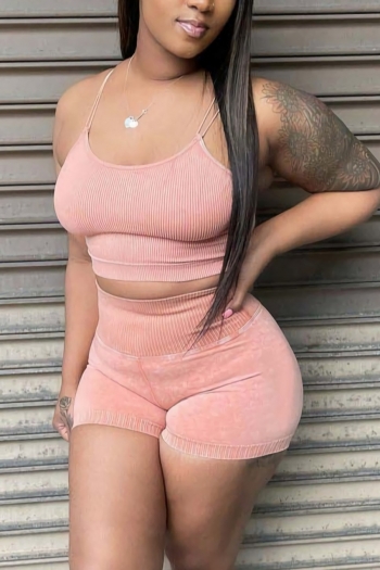 s-2xl summer new plus size 4 colors solid color stretch backless sling crop vest with shorts stylish skinny shorts sets