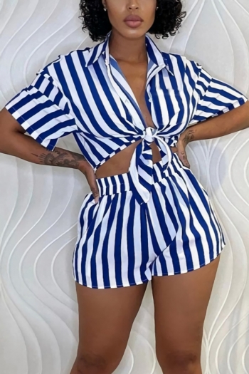 s-2xl plus size summer new 6 colors stripe printing stretch single-breasted pocket stylish shorts sets